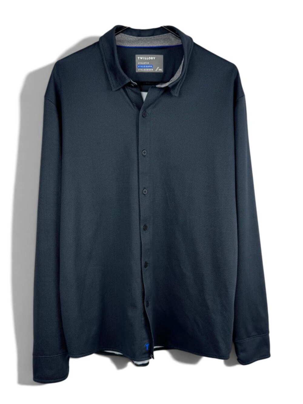 Twillory Long Sleeve Button Down Polo Dot Navy 2XL Athleisure Travel Performance